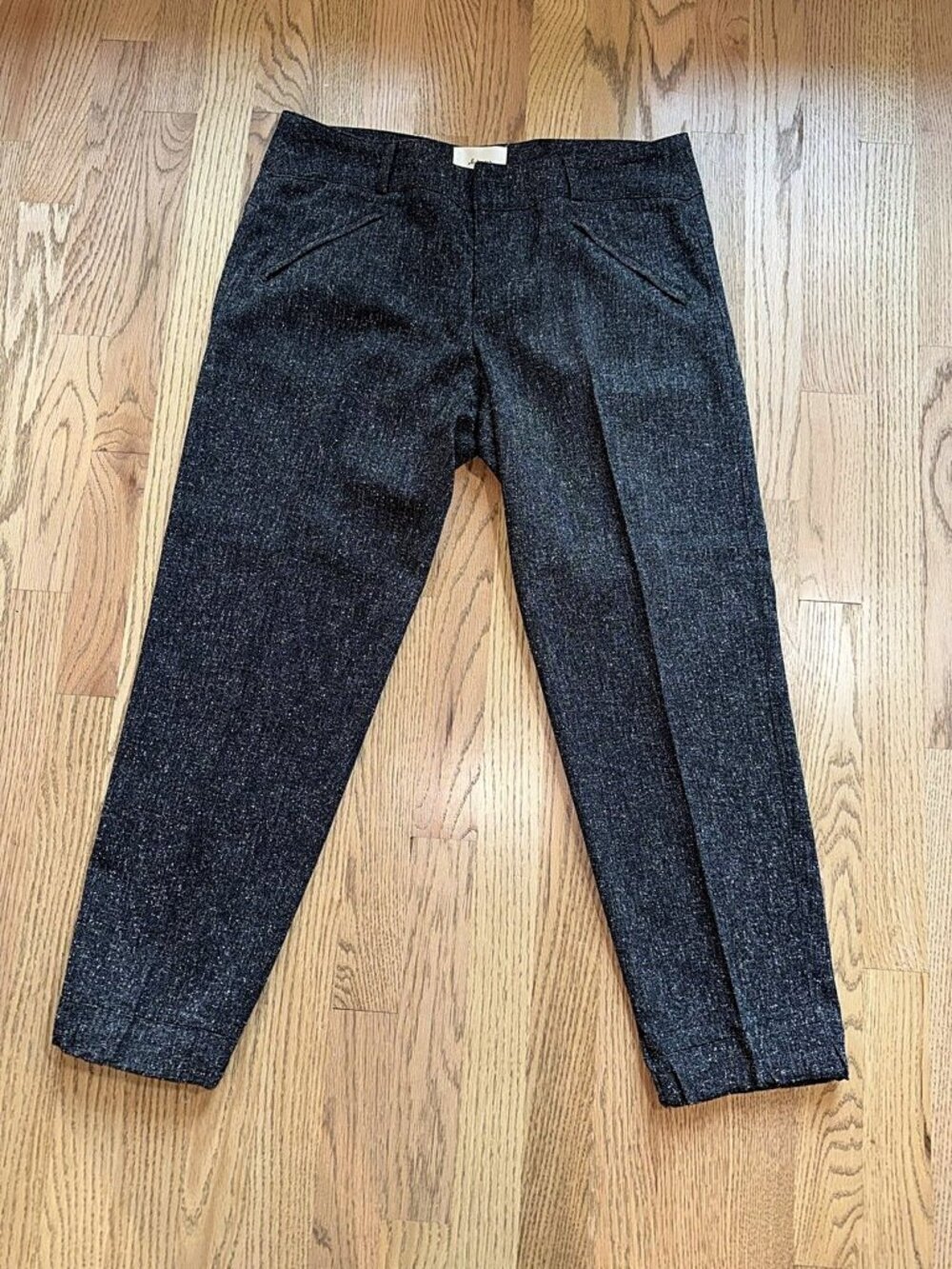 Elevenses Anthropologie Charcoal Tweed Knit Tapered Trousers Size 8